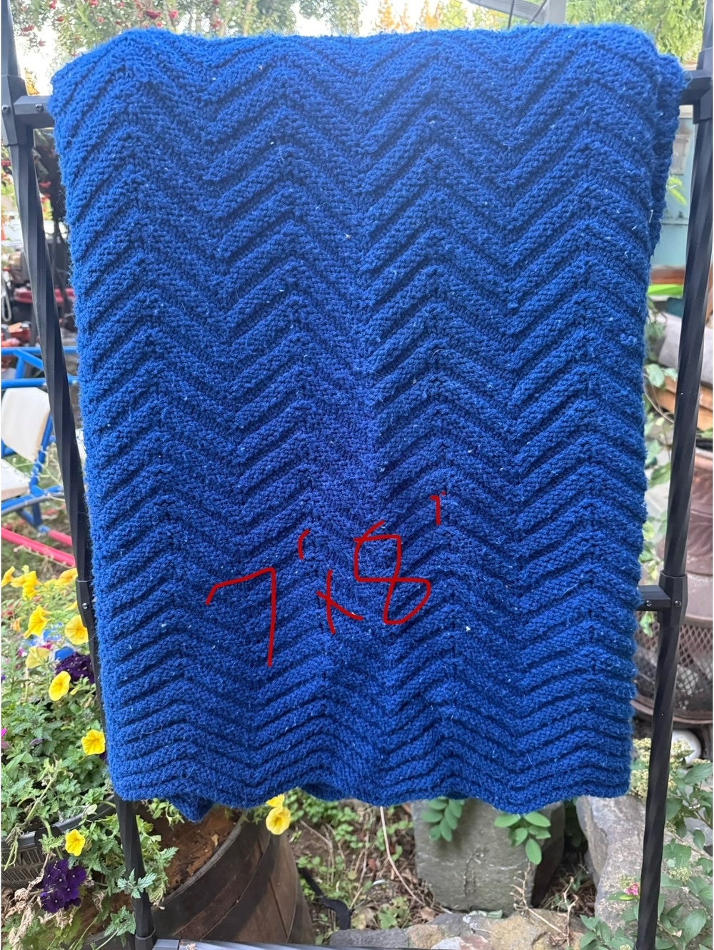 Handmade Blue Chevron Knit Throw Blanket 7'x8'
